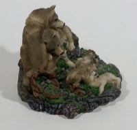 Highly Detailed 1998 LS Living Stone Inc Wolf Wolves Family With Pups Resin Sculpture - Treasure Valley Antiques & Collectibles