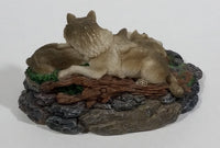 Highly Detailed 1998 LS Living Stone Inc Wolf Wolves Family With Pups Resin Sculpture - Treasure Valley Antiques & Collectibles