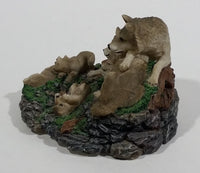 Highly Detailed 1998 LS Living Stone Inc Wolf Wolves Family With Pups Resin Sculpture - Treasure Valley Antiques & Collectibles