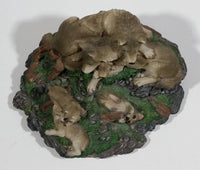 Highly Detailed 1998 LS Living Stone Inc Wolf Wolves Family With Pups Resin Sculpture - Treasure Valley Antiques & Collectibles