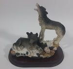 Wolf Wolves Couple Resin Sculpture on a Wooden Base - 7" Tall - Treasure Valley Antiques & Collectibles