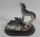 Wolf Wolves Couple Resin Sculpture on a Wooden Base - 7" Tall - Treasure Valley Antiques & Collectibles