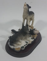 Wolf Wolves Couple Resin Sculpture on a Wooden Base - 7" Tall - Treasure Valley Antiques & Collectibles