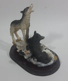 Wolf Wolves Couple Resin Sculpture on a Wooden Base - 7" Tall - Treasure Valley Antiques & Collectibles