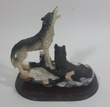 Wolf Wolves Couple Resin Sculpture on a Wooden Base - 7" Tall - Treasure Valley Antiques & Collectibles