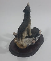 Wolf Wolves Couple Resin Sculpture on a Wooden Base - 7" Tall - Treasure Valley Antiques & Collectibles