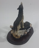 Wolf Wolves Couple Resin Sculpture on a Wooden Base - 7" Tall - Treasure Valley Antiques & Collectibles