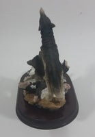 Wolf Wolves Couple Resin Sculpture on a Wooden Base - 7" Tall - Treasure Valley Antiques & Collectibles