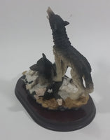 Wolf Wolves Couple Resin Sculpture on a Wooden Base - 7" Tall - Treasure Valley Antiques & Collectibles