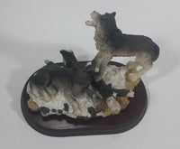 Wolf Wolves Couple Resin Sculpture on a Wooden Base - 7" Tall - Treasure Valley Antiques & Collectibles