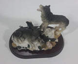 Wolf Wolves Couple Resin Sculpture on a Wooden Base - 7" Tall - Treasure Valley Antiques & Collectibles