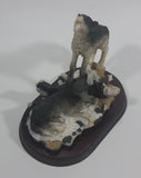 Wolf Wolves Couple Resin Sculpture on a Wooden Base - 7" Tall - Treasure Valley Antiques & Collectibles