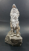 1999 Wolf Howling While Sitting on a Rock 10" Tall Decorative Resin Sculpture - Treasure Valley Antiques & Collectibles