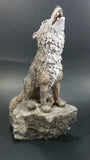 1999 Wolf Howling While Sitting on a Rock 10" Tall Decorative Resin Sculpture - Treasure Valley Antiques & Collectibles