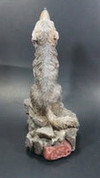 1999 Wolf Howling While Sitting on a Rock 10" Tall Decorative Resin Sculpture - Treasure Valley Antiques & Collectibles