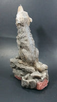 1999 Wolf Howling While Sitting on a Rock 10" Tall Decorative Resin Sculpture - Treasure Valley Antiques & Collectibles