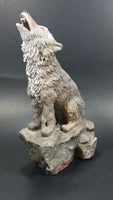 1999 Wolf Howling While Sitting on a Rock 10" Tall Decorative Resin Sculpture - Treasure Valley Antiques & Collectibles