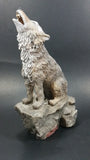 1999 Wolf Howling While Sitting on a Rock 10" Tall Decorative Resin Sculpture - Treasure Valley Antiques & Collectibles