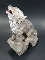 1999 Wolf Howling While Sitting on a Rock 10" Tall Decorative Resin Sculpture - Treasure Valley Antiques & Collectibles