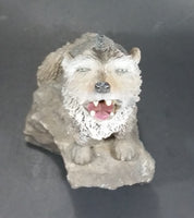 1999 Wolf Howling While Sitting on a Rock 10" Tall Decorative Resin Sculpture - Treasure Valley Antiques & Collectibles