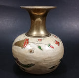 Vintage Asian Hand Painted Flowers Floral Cloisonne Brass and Enamel 5" Vase - Treasure Valley Antiques & Collectibles