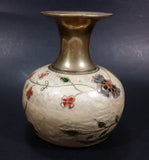 Vintage Asian Hand Painted Flowers Floral Cloisonne Brass and Enamel 5" Vase - Treasure Valley Antiques & Collectibles