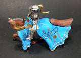 1997 Britains Die Cast Jousting Medieval Knight on Blue Draped Brown Horse Figure - Jousting stick broken off - Treasure Valley Antiques & Collectibles