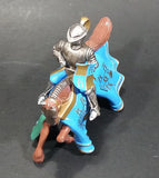 1997 Britains Die Cast Jousting Medieval Knight on Blue Draped Brown Horse Figure - Jousting stick broken off - Treasure Valley Antiques & Collectibles