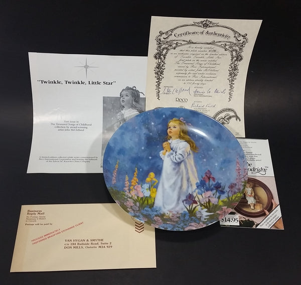 1988 Reco The Treasured Songs of Childhood "Twinkle Twinkle Little Star" Decorative Collector Plate with Certificate - Treasure Valley Antiques & Collectibles