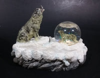 Beautiful 1999 Wolf Howling Wolves Snow Globe on Snowy Rocks Resin Business Card Holder Wildlife Sculpture - Treasure Valley Antiques & Collectibles