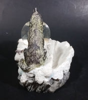 Beautiful 1999 Wolf Howling Wolves Snow Globe on Snowy Rocks Resin Business Card Holder Wildlife Sculpture - Treasure Valley Antiques & Collectibles
