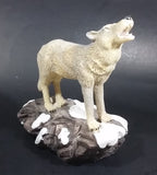 Wolf Howling On Snow Covered Rocks Heavy Resin Sculpture - 7" Tall - Treasure Valley Antiques & Collectibles