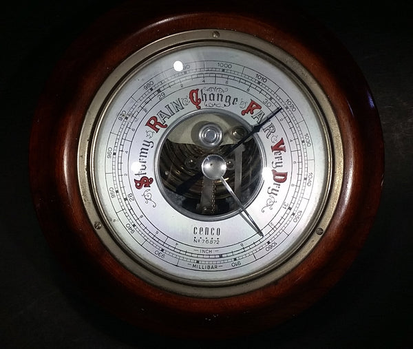 Vintage Cenco No. 76872 Round Wooden Cased Weather Barometer Made in West Germany - Treasure Valley Antiques & Collectibles