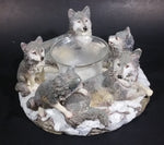 Wolf Pack Wolves Family with Pups Round Center Based Resin Decorative Candle Holder Wildlife Collectible - Treasure Valley Antiques & Collectibles