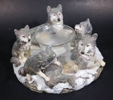 Wolf Pack Wolves Family with Pups Round Center Based Resin Decorative Candle Holder Wildlife Collectible - Treasure Valley Antiques & Collectibles
