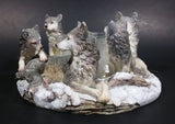 Wolf Pack Wolves Family with Pups Round Center Based Resin Decorative Candle Holder Wildlife Collectible - Treasure Valley Antiques & Collectibles