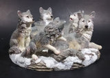 Wolf Pack Wolves Family with Pups Round Center Based Resin Decorative Candle Holder Wildlife Collectible - Treasure Valley Antiques & Collectibles