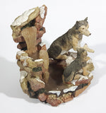 Wolf Wolves Sitting Near a Frozen Water Fall on Snow Covered Rocks Resin Sculpture Wildlife Collectible - Treasure Valley Antiques & Collectibles