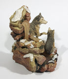 Wolf Wolves Sitting Near a Frozen Water Fall on Snow Covered Rocks Resin Sculpture Wildlife Collectible - Treasure Valley Antiques & Collectibles
