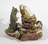 Wolf Wolves Sitting Near a Frozen Water Fall on Snow Covered Rocks Resin Sculpture Wildlife Collectible - Treasure Valley Antiques & Collectibles