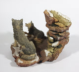 Wolf Wolves Sitting Near a Frozen Water Fall on Snow Covered Rocks Resin Sculpture Wildlife Collectible - Treasure Valley Antiques & Collectibles