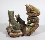 Wolf Wolves Sitting Near a Frozen Water Fall on Snow Covered Rocks Resin Sculpture Wildlife Collectible - Treasure Valley Antiques & Collectibles