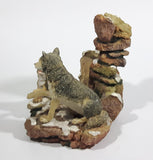 Wolf Wolves Sitting Near a Frozen Water Fall on Snow Covered Rocks Resin Sculpture Wildlife Collectible - Treasure Valley Antiques & Collectibles