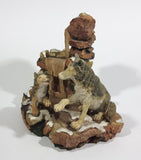 Wolf Wolves Sitting Near a Frozen Water Fall on Snow Covered Rocks Resin Sculpture Wildlife Collectible - Treasure Valley Antiques & Collectibles