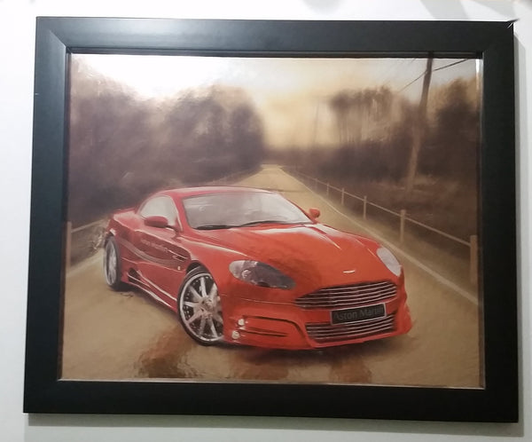 Rare Red Exotic Car Aston Martin Digital Illustration Painting Print On Reflective Surface By D. Mantegh (Davood Mantegh)