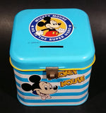 Rare Vintage 1970s Melody Disney Mickey Mouse "He Is The Super Hero" Blue and White Tin Metal Coin Bank