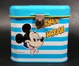 Rare Vintage 1970s Melody Disney Mickey Mouse "He Is The Super Hero" Blue and White Tin Metal Coin Bank