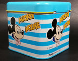 Rare Vintage 1970s Melody Disney Mickey Mouse "He Is The Super Hero" Blue and White Tin Metal Coin Bank