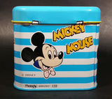 Rare Vintage 1970s Melody Disney Mickey Mouse "He Is The Super Hero" Blue and White Tin Metal Coin Bank