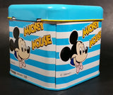 Rare Vintage 1970s Melody Disney Mickey Mouse "He Is The Super Hero" Blue and White Tin Metal Coin Bank